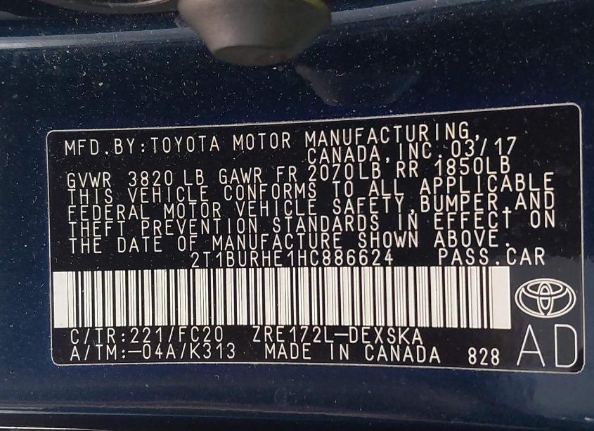 Photo 9 of 2017 Toyota Corolla SE (VIN 2T1BURHE1HC886624)