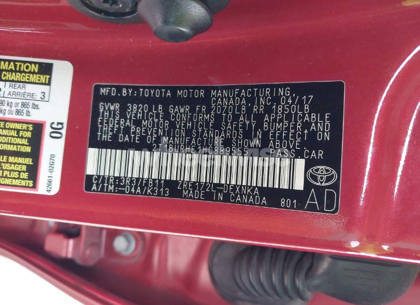 Photo 9 of 2017 Toyota Corolla LE (VIN 2T1BURHE1HC889555)