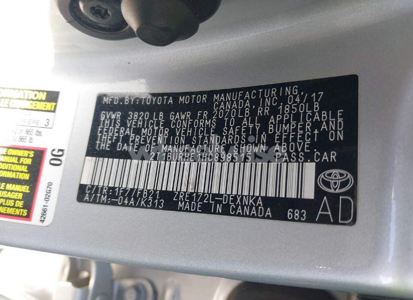 Photo 9 of 2017 Toyota Corolla LE (VIN 2T1BURHE1HC898515)