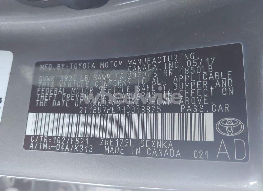 Photo 9 of 2017 Toyota Corolla LE (VIN 2T1BURHE1HC918875)