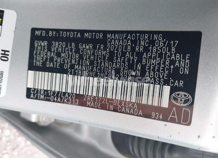 Photo 9 of 2017 Toyota Corolla XSE (VIN 2T1BURHE1HC942738)