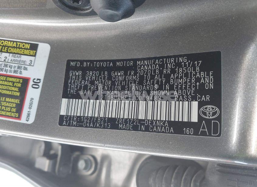 Photo 9 of 2018 Toyota Corolla LE (VIN 2T1BURHE1JC009489)