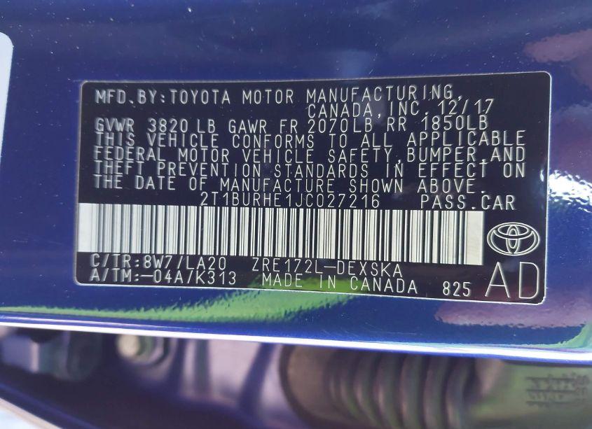 Photo 9 of 2018 Toyota Corolla XSE (VIN 2T1BURHE1JC027216)