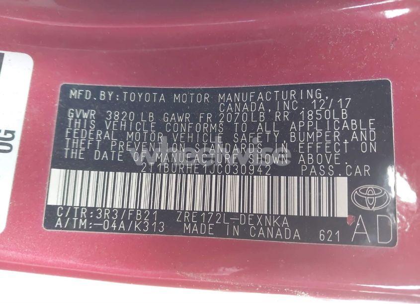 Photo 9 of 2018 Toyota Corolla LE (VIN 2T1BURHE1JC030942)