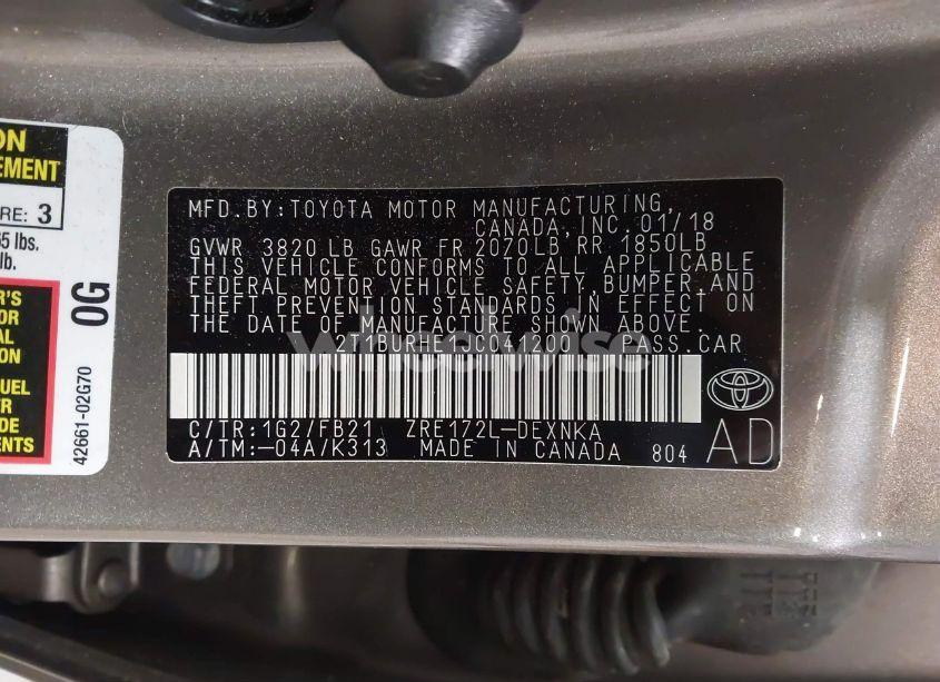 Photo 9 of 2018 Toyota Corolla LE (VIN 2T1BURHE1JC041200)