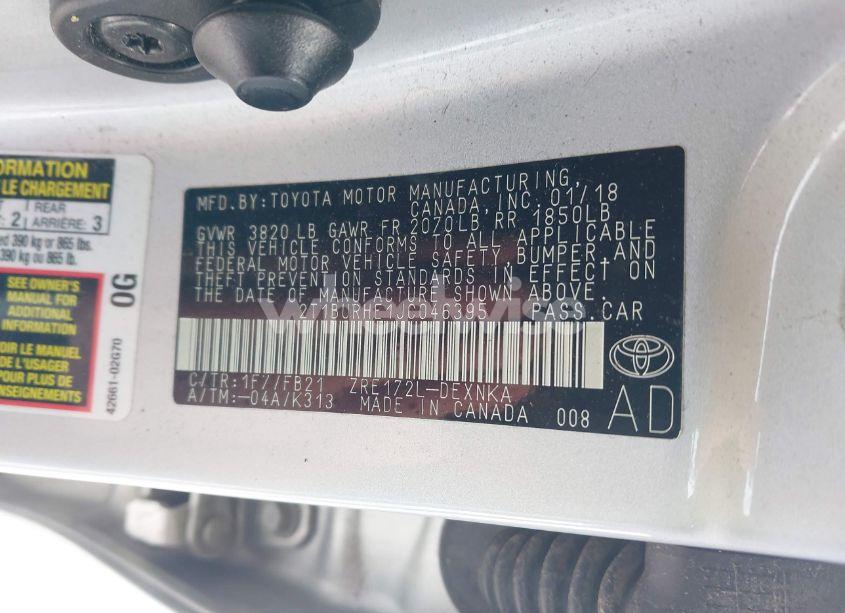 Photo 9 of 2018 Toyota Corolla LE (VIN 2T1BURHE1JC046395)