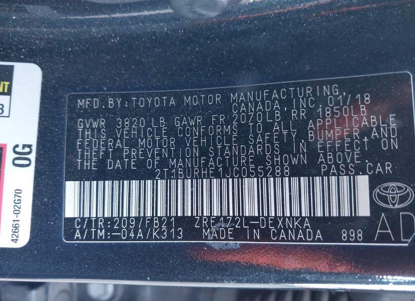 Photo 9 of 2018 Toyota Corolla LE (VIN 2T1BURHE1JC055288)