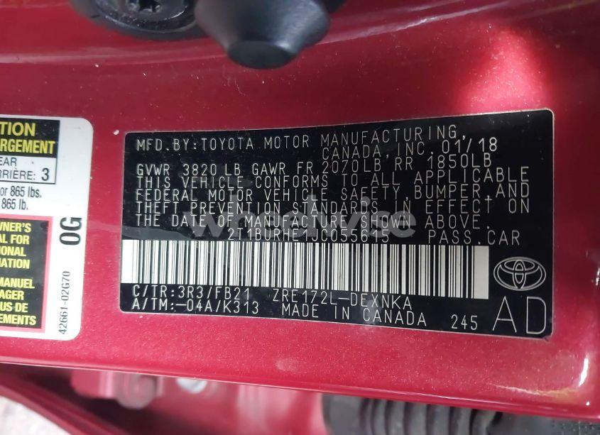 Photo 9 of 2018 Toyota Corolla LE (VIN 2T1BURHE1JC055615)