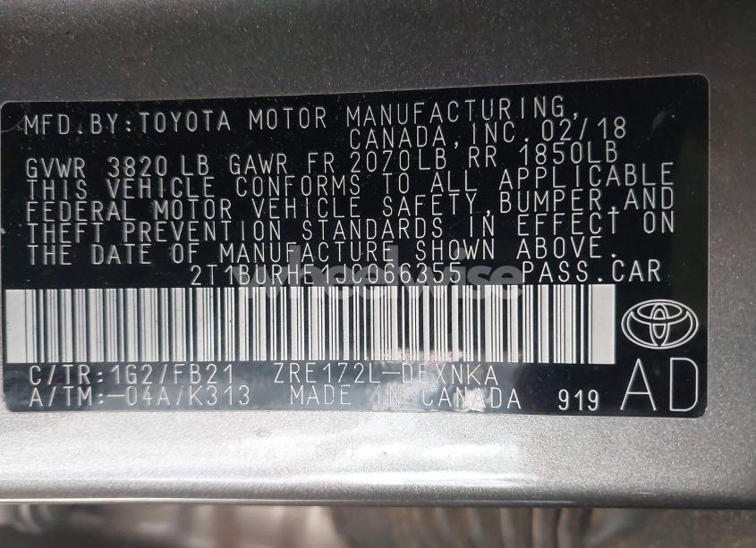 Photo 9 of 2018 Toyota Corolla LE (VIN 2T1BURHE1JC066355)