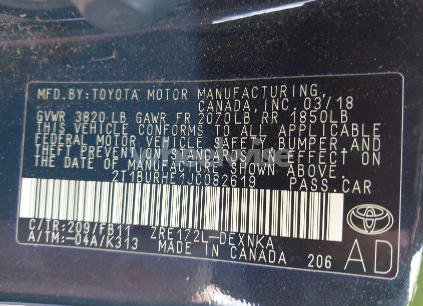 Photo 9 of 2018 Toyota Corolla LE (VIN 2T1BURHE1JC082619)