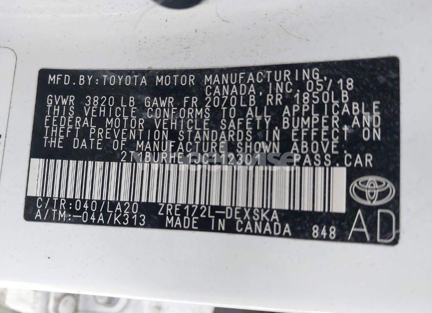 Photo 9 of 2018 Toyota Corolla XSE (VIN 2T1BURHE1JC112301)