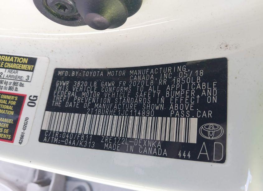 Photo 9 of 2018 Toyota Corolla LE (VIN 2T1BURHE1JC114890)