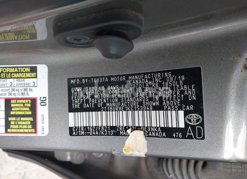 Photo 9 of 2019 Toyota Corolla LE (VIN 2T1BURHE1KC153948)