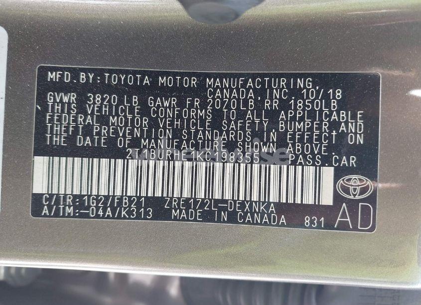 Photo 9 of 2019 Toyota Corolla LE (VIN 2T1BURHE1KC198355)