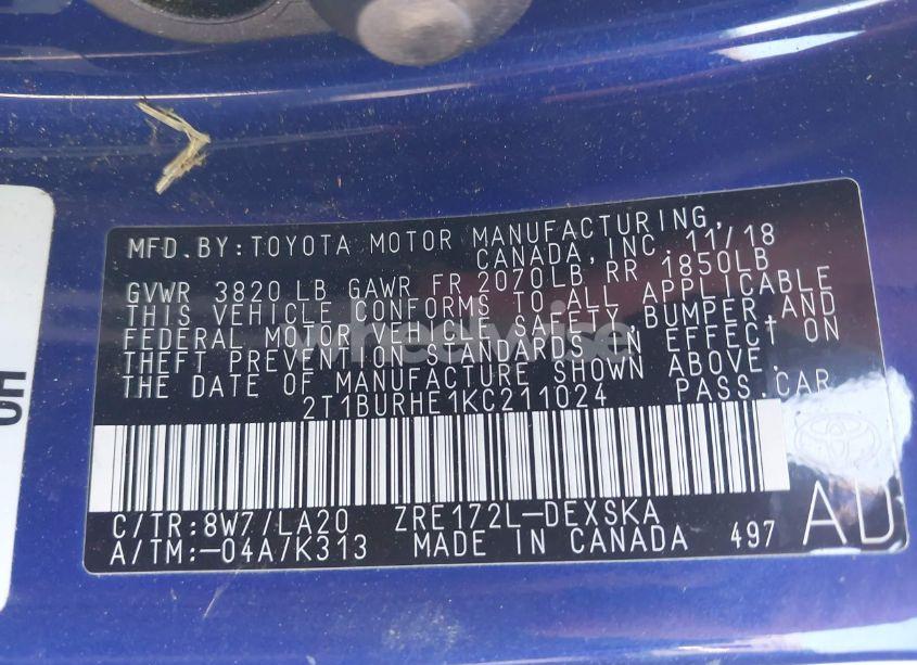 Photo 9 of 2019 Toyota Corolla XSE (VIN 2T1BURHE1KC211024)