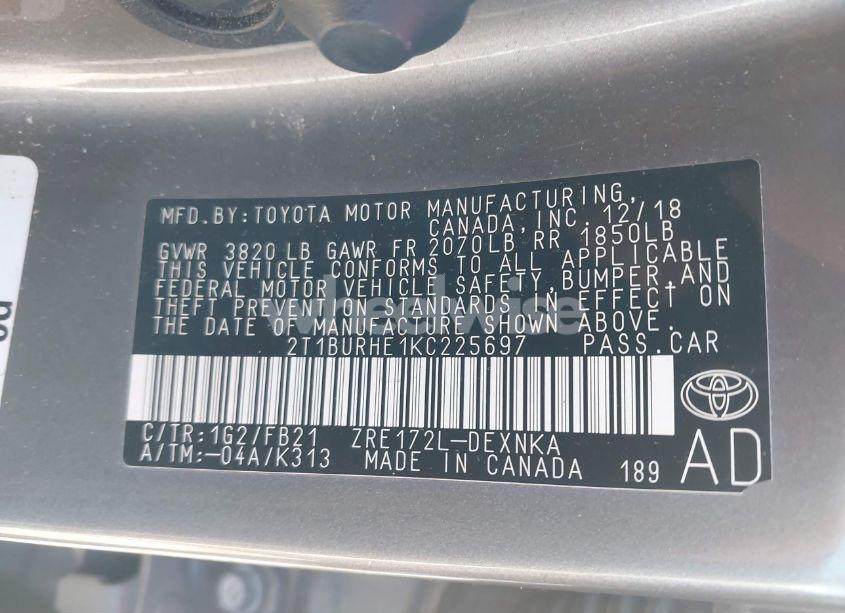 Photo 9 of 2019 Toyota Corolla LE (VIN 2T1BURHE1KC225697)