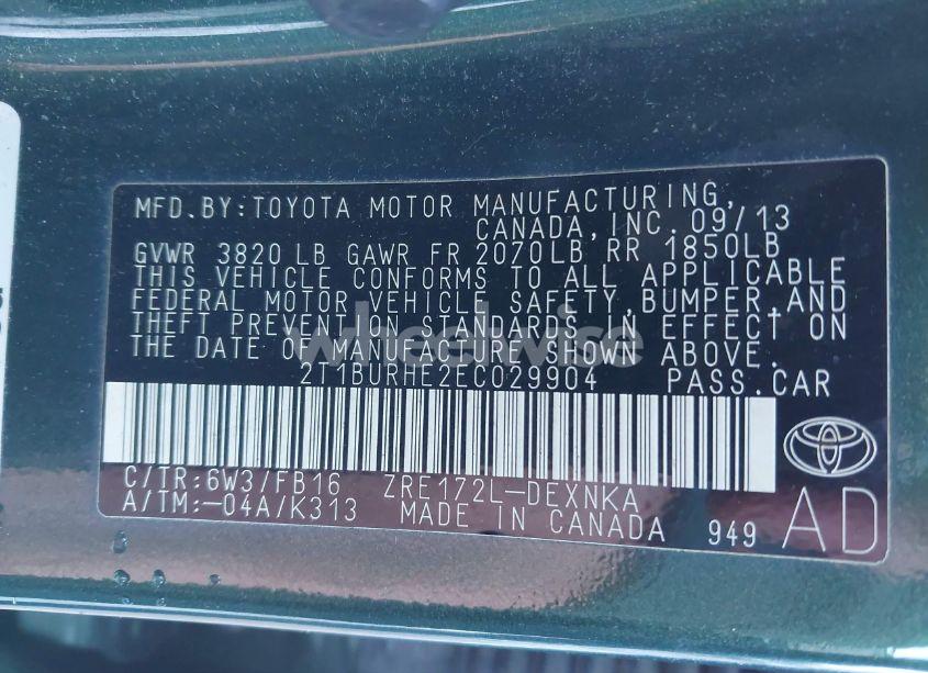 Photo 9 of 2014 Toyota Corolla LE (VIN 2T1BURHE2EC029904)