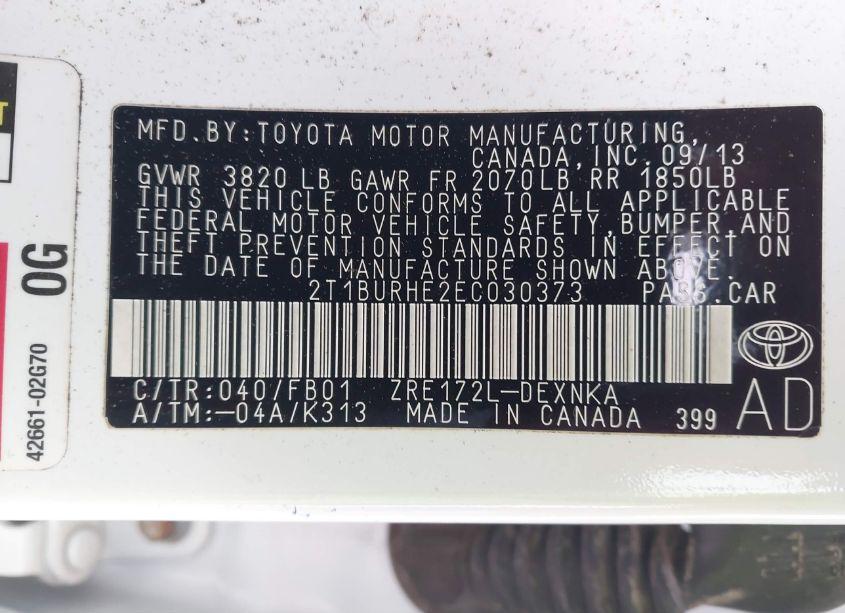 Photo 9 of 2014 Toyota Corolla LE (VIN 2T1BURHE2EC030373)