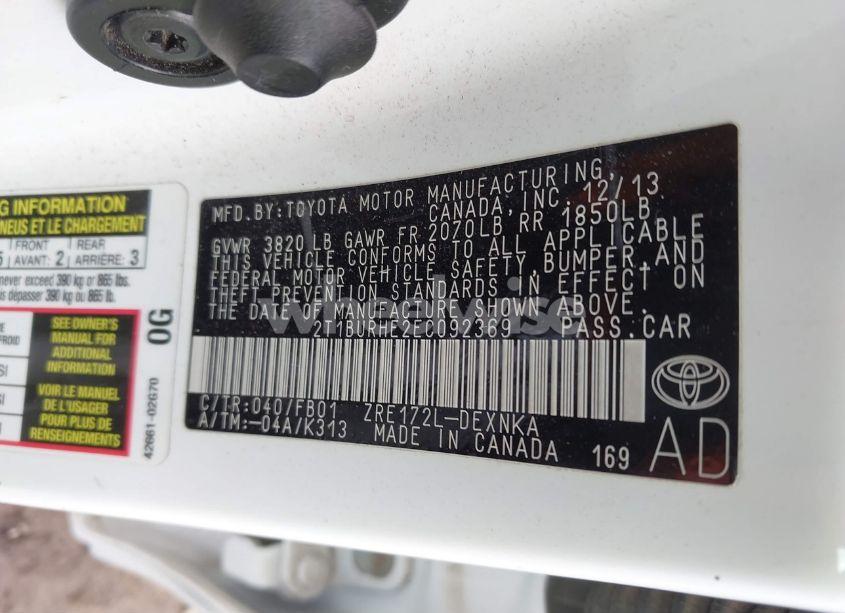 Photo 9 of 2014 Toyota Corolla LE (VIN 2T1BURHE2EC092369)