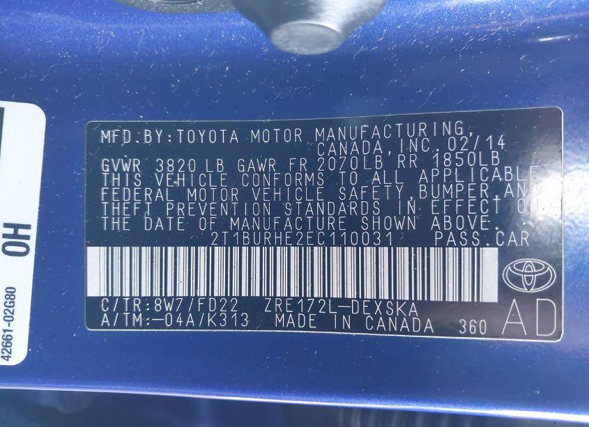 Photo 9 of 2014 Toyota Corolla S PLUS (VIN 2T1BURHE2EC110031)