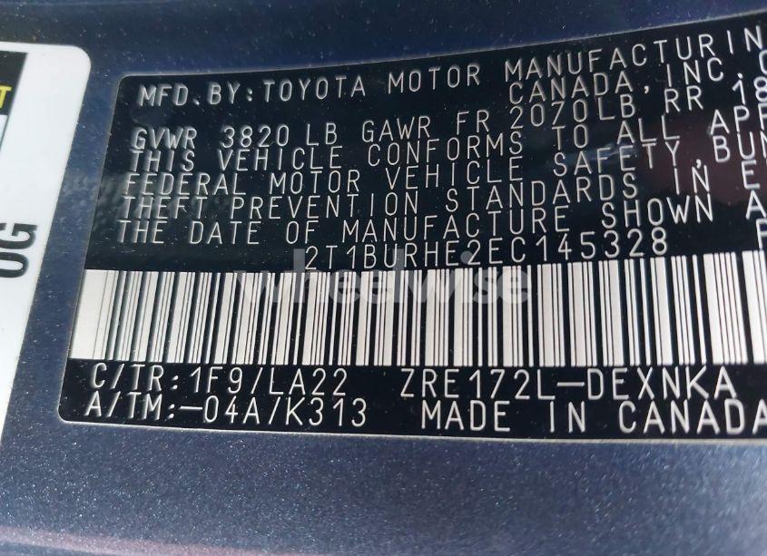 Photo 9 of 2014 Toyota Corolla LE PREMIUM (VIN 2T1BURHE2EC145328)