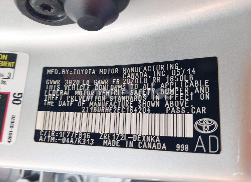 Photo 9 of 2014 Toyota Corolla LE (VIN 2T1BURHE2EC164204)