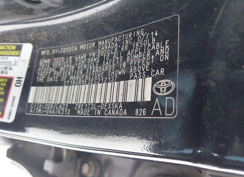 Photo 9 of 2014 Toyota Corolla L/LE/LE PLS/PRM/S/S PLS (VIN 2T1BURHE2EC212137)