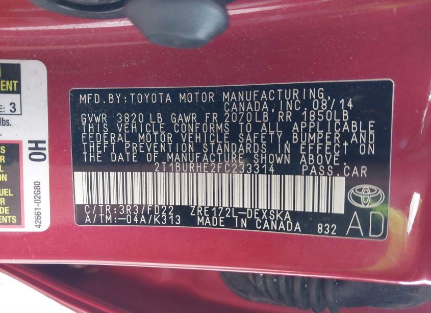 Photo 9 of 2015 Toyota Corolla S PLUS (VIN 2T1BURHE2FC233314)