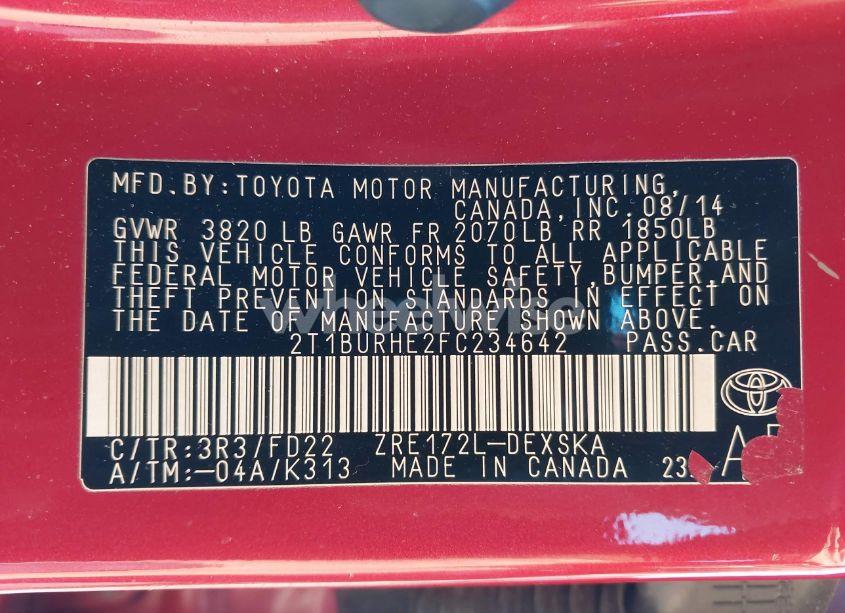 Photo 9 of 2015 Toyota Corolla S PLUS (VIN 2T1BURHE2FC234642)