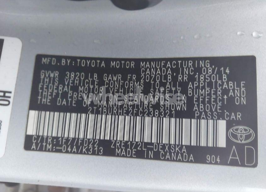 Photo 9 of 2015 Toyota Corolla S PLUS (VIN 2T1BURHE2FC238321)