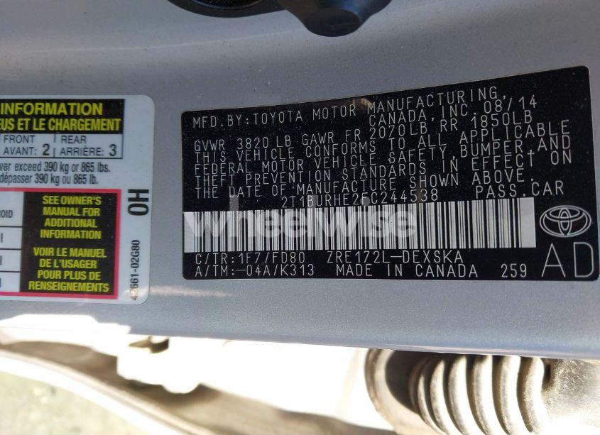 Photo 9 of 2015 Toyota Corolla S PLUS (VIN 2T1BURHE2FC244538)