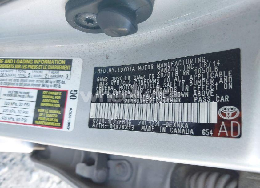 Photo 9 of 2015 Toyota Corolla LE (VIN 2T1BURHE2FC244863)