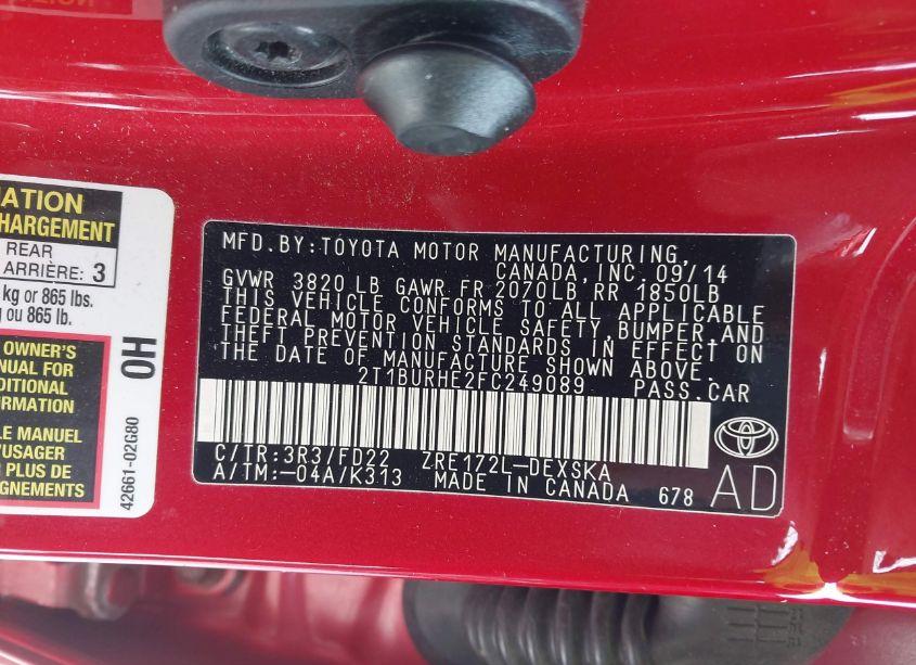 Photo 9 of 2015 Toyota Corolla S PLUS (VIN 2T1BURHE2FC249089)