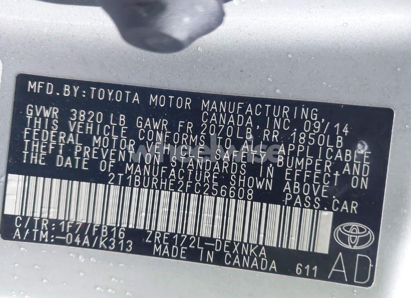 Photo 9 of 2015 Toyota Corolla LE (VIN 2T1BURHE2FC256608)