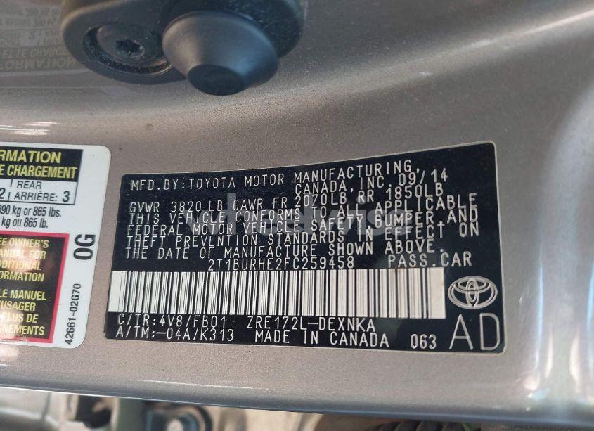 Photo 9 of 2015 Toyota Corolla LE (VIN 2T1BURHE2FC259458)