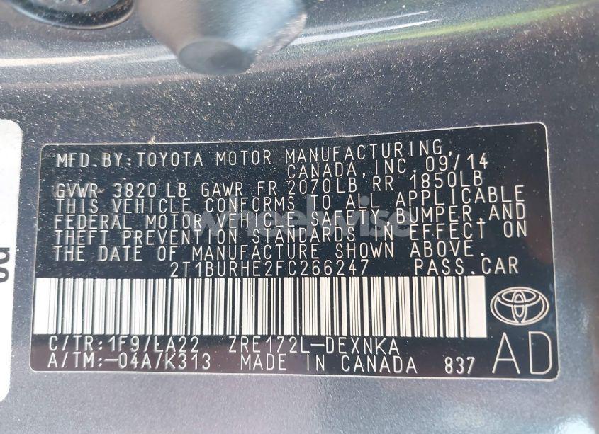Photo 9 of 2015 Toyota Corolla LE PREMIUM (VIN 2T1BURHE2FC266247)