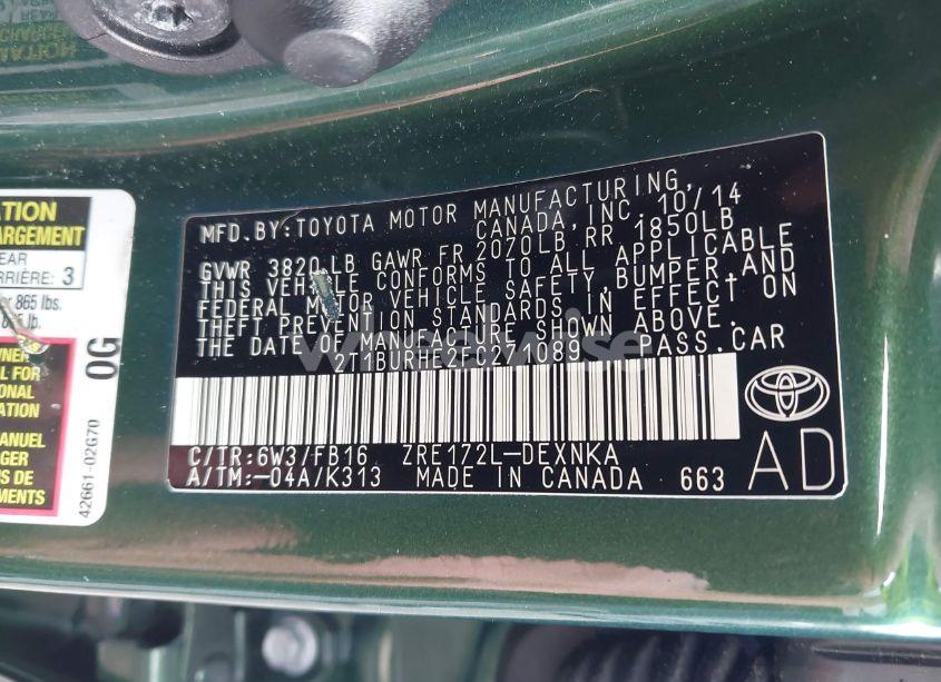 Photo 9 of 2015 Toyota Corolla LE (VIN 2T1BURHE2FC271089)