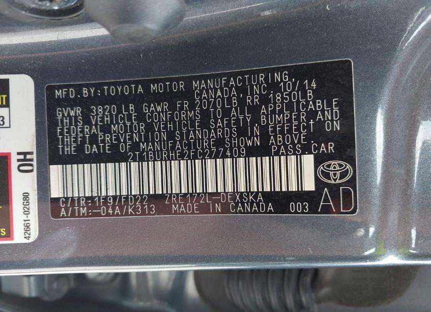 Photo 9 of 2015 Toyota Corolla S PLUS (VIN 2T1BURHE2FC277409)