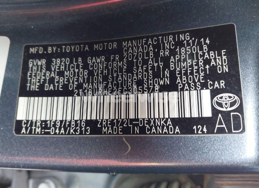 Photo 9 of 2015 Toyota Corolla LE (VIN 2T1BURHE2FC305578)