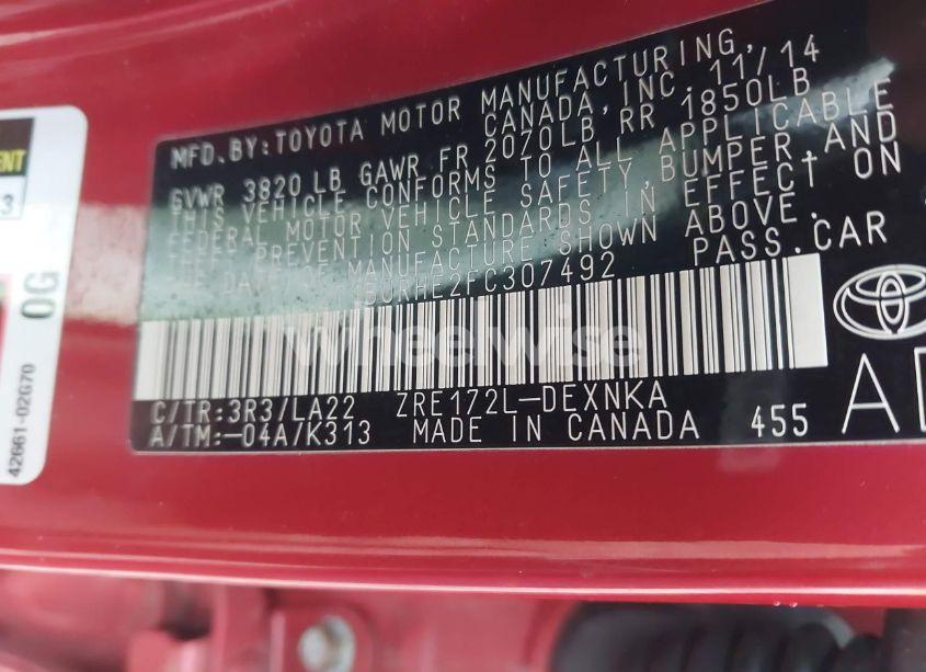 Photo 9 of 2015 Toyota Corolla LE PREMIUM (VIN 2T1BURHE2FC307492)
