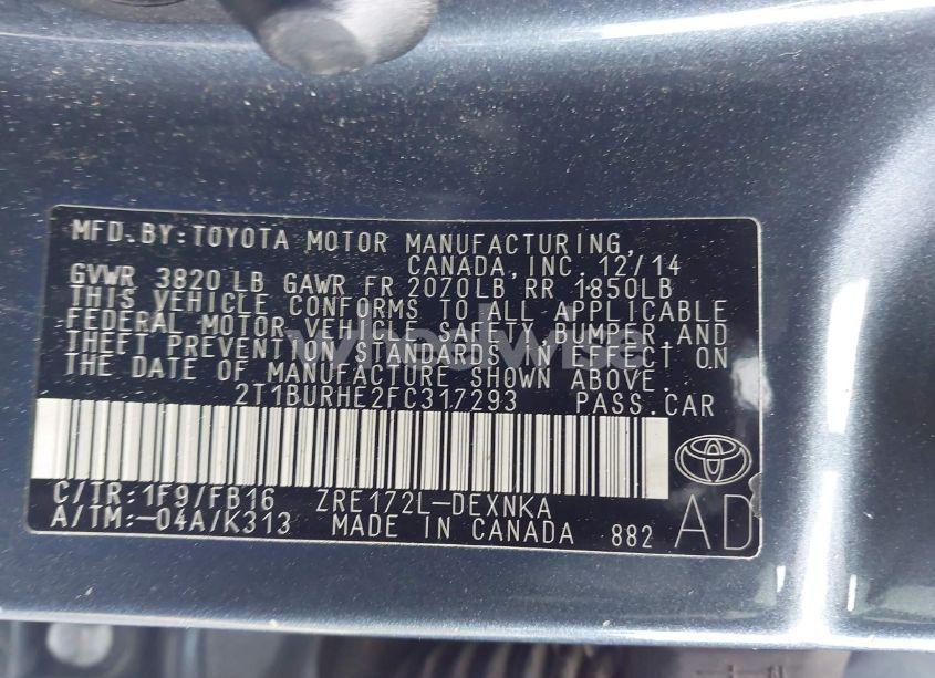 Photo 9 of 2015 Toyota Corolla LE (VIN 2T1BURHE2FC317293)