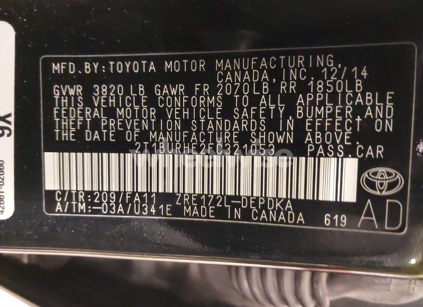 Photo 9 of 2015 Toyota Corolla L (VIN 2T1BURHE2FC321053)