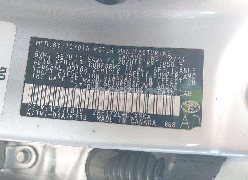 Photo 9 of 2015 Toyota Corolla LE (VIN 2T1BURHE2FC322364)