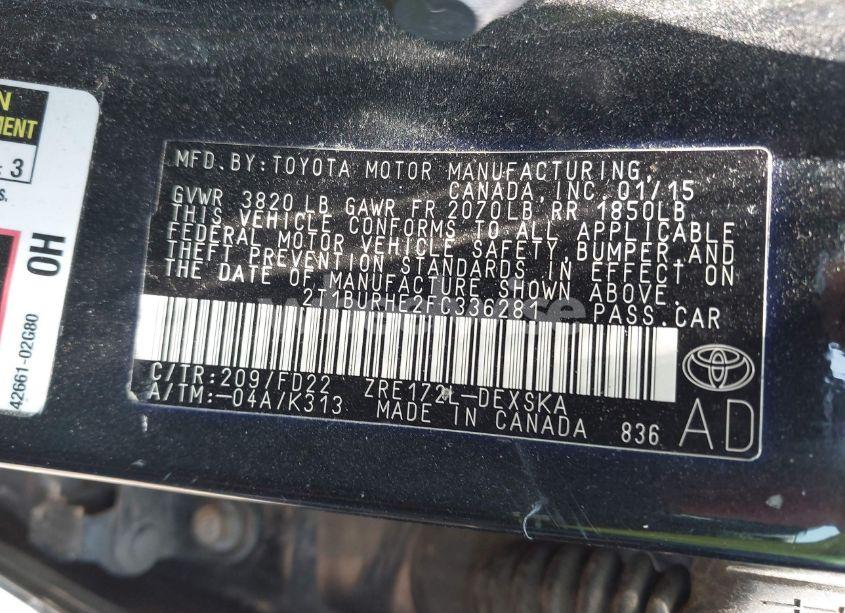 Photo 9 of 2015 Toyota Corolla S PLUS (VIN 2T1BURHE2FC336281)