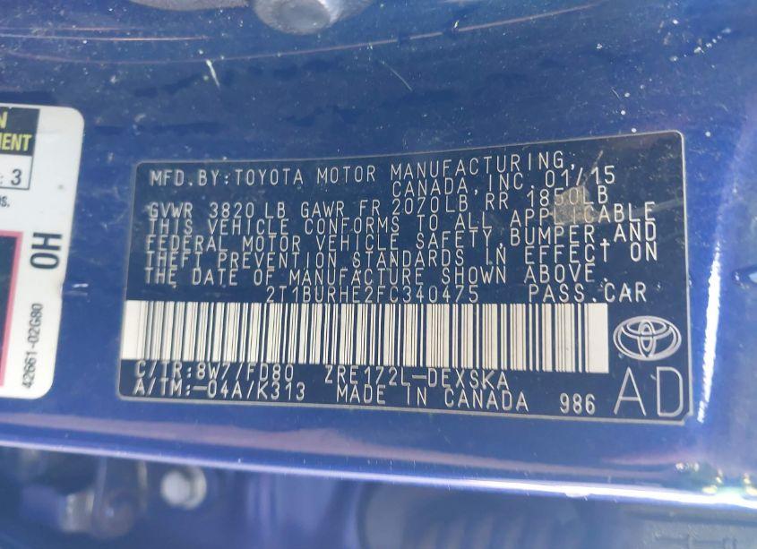 Photo 9 of 2015 Toyota Corolla S PLUS (VIN 2T1BURHE2FC340475)