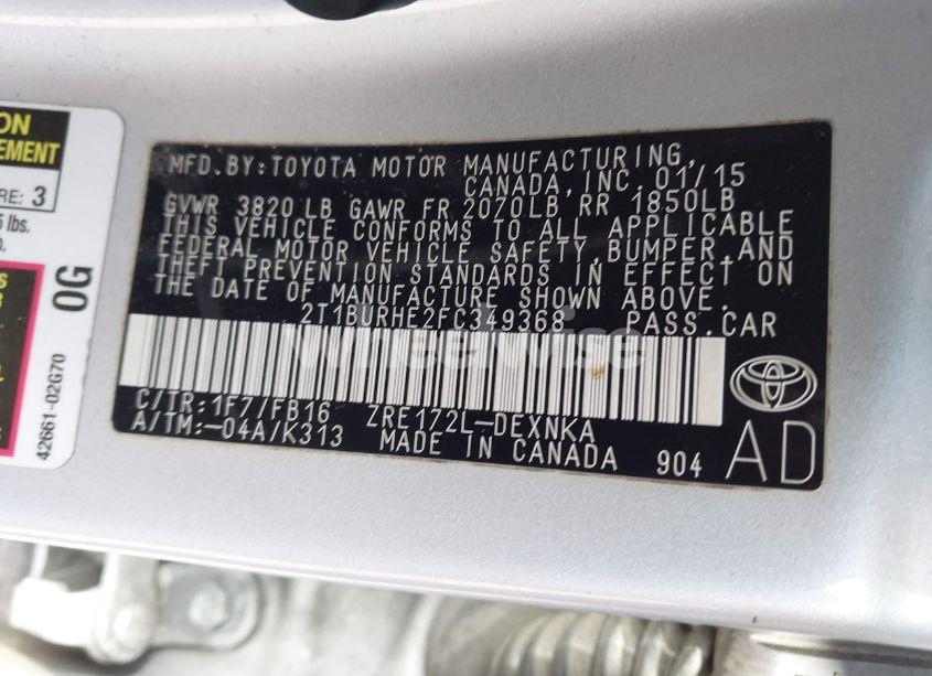 Photo 9 of 2015 Toyota Corolla LE (VIN 2T1BURHE2FC349368)