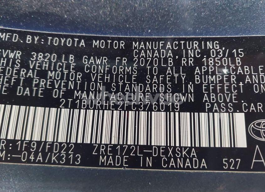 Photo 9 of 2015 Toyota Corolla S PLUS (VIN 2T1BURHE2FC376019)