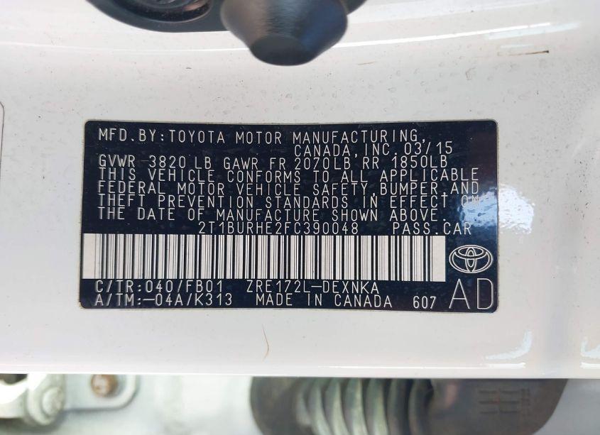 Photo 9 of 2015 Toyota Corolla LE (VIN 2T1BURHE2FC390048)