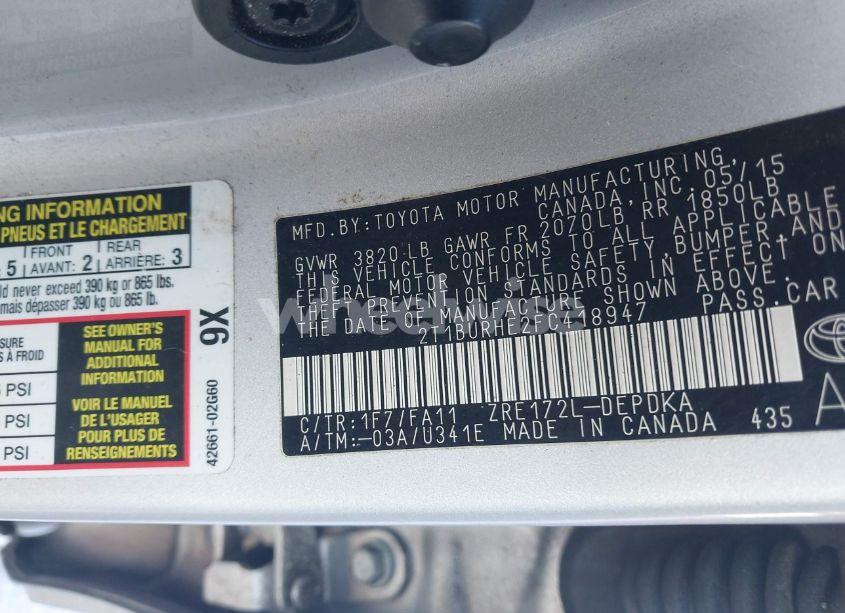 Photo 9 of 2015 Toyota Corolla L (VIN 2T1BURHE2FC418947)