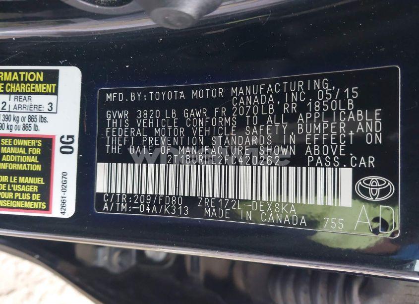 Photo 9 of 2015 Toyota Corolla S (VIN 2T1BURHE2FC420262)